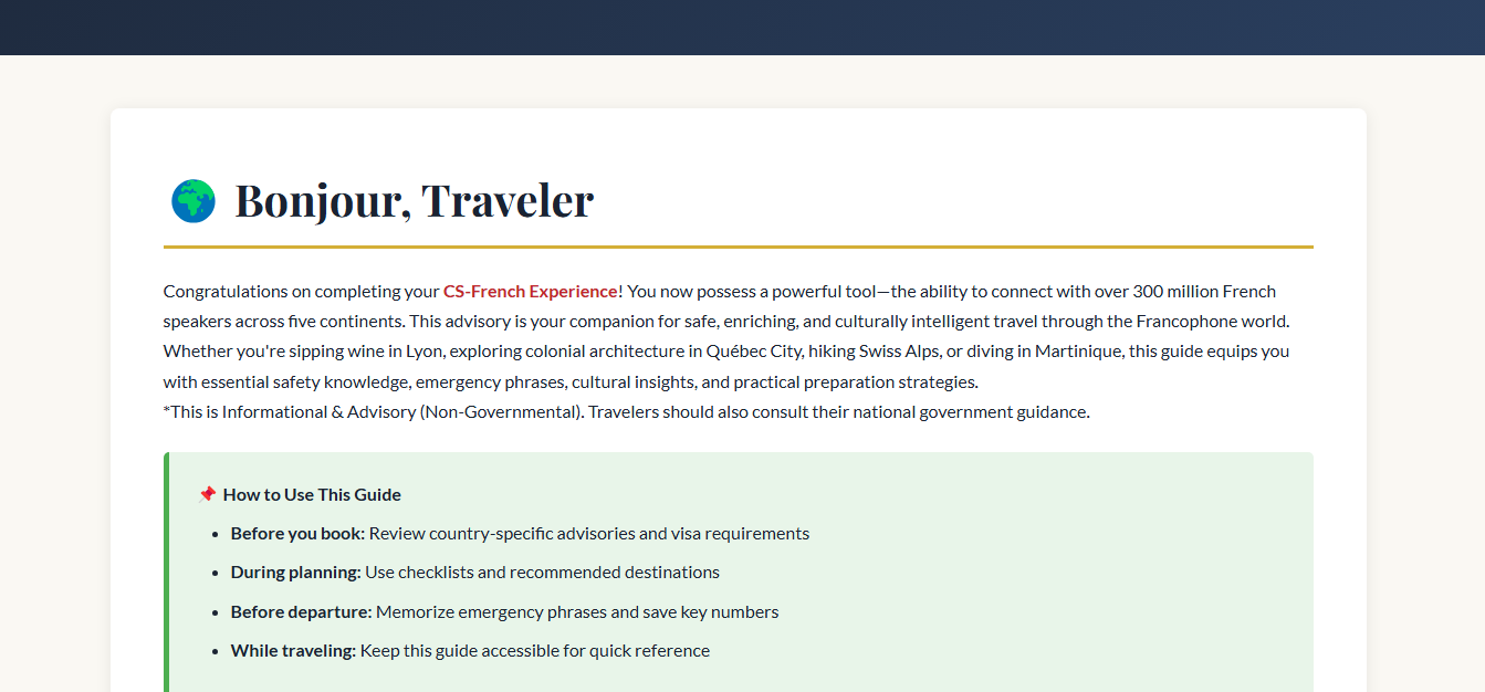 Travel Advisory Introduction